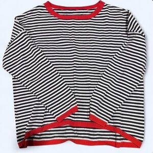 Striped Black and White Sweater with Red Trim